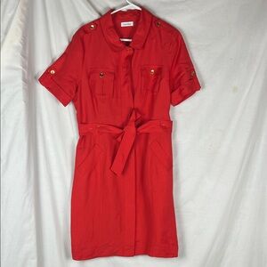 Calvin Klein Red Linen Blend A- Line Midi Dress